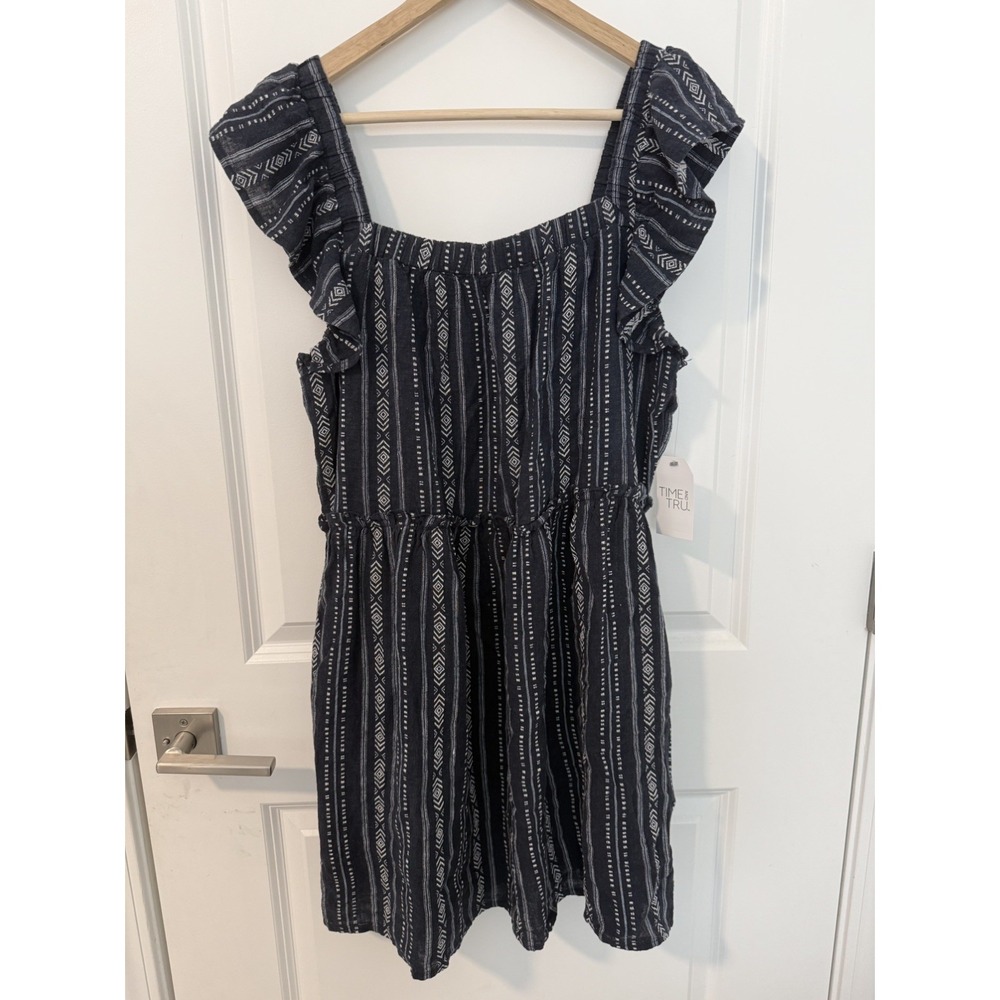 Time and Tru Dress Women's Size L 12-14 Blue Square Neck Mini Flutter Sleeve NWT